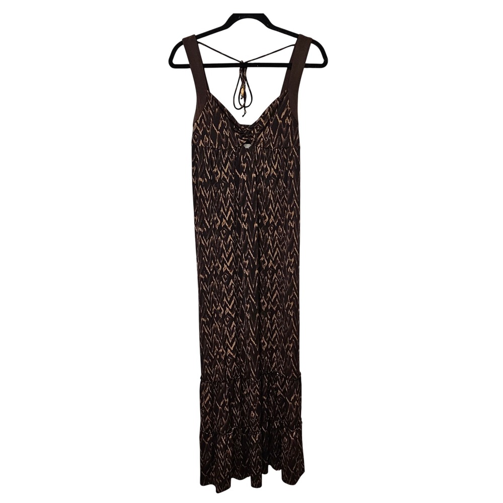 VTG Brown Tiered Maxi Dress Abstract Tiered Babydoll Y2K Fairygrunge Granola